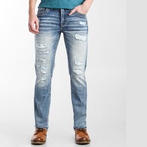 Salvage Supply Company Men's Havoc Straight Stretch Jean Distressed‎ Denim 33x32